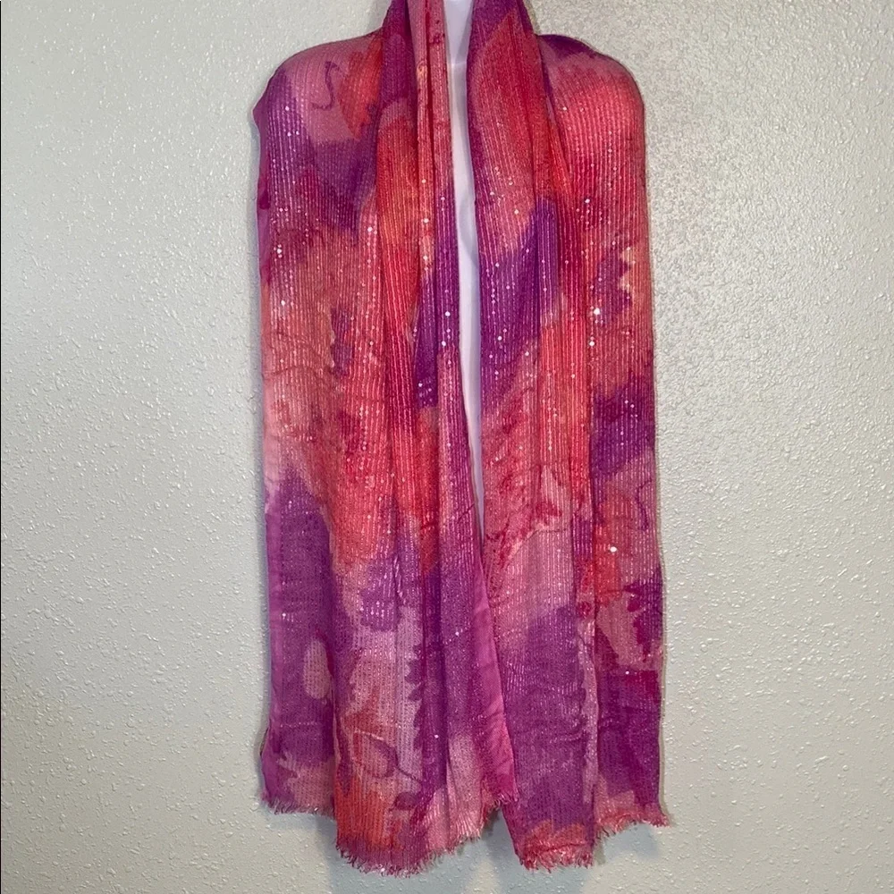 Lauren Ralph Lauren Pink and Purple Floral Watercolor & Sequin Artistic Wrap